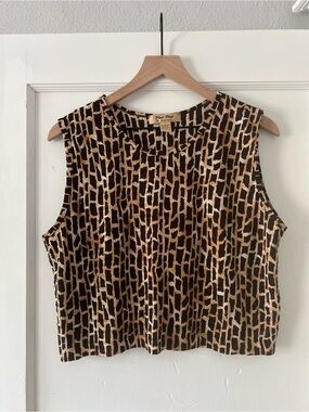 Pleat Pleat by RAFAEL Brown & Tan Geometric Sleeveless Tank